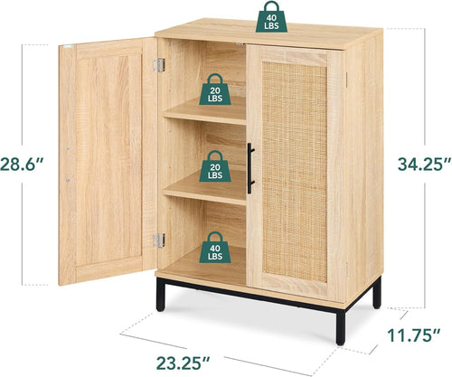 Best Choice Products 2-Door Natural Rattan 34 x 24in Multiuse Storage Cabinet for Bathroom, Living, Dining Room, Entryway w/Adjustable Shelves