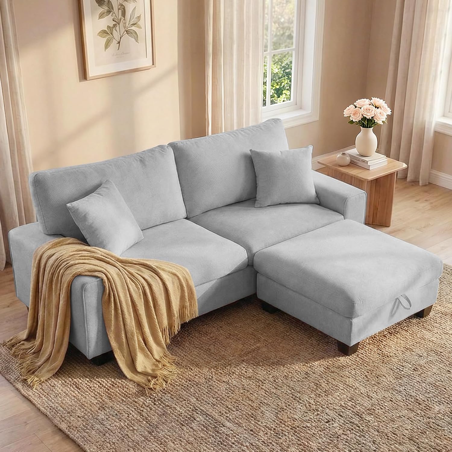 DOPEDIO Modern Loveseat Sofa for Living Room,Chenille Recliner, Removable Cover, Spring Cushions, Solid Wood Frame, Easy Assembly for Small Spaces (71.25inch，Beige)