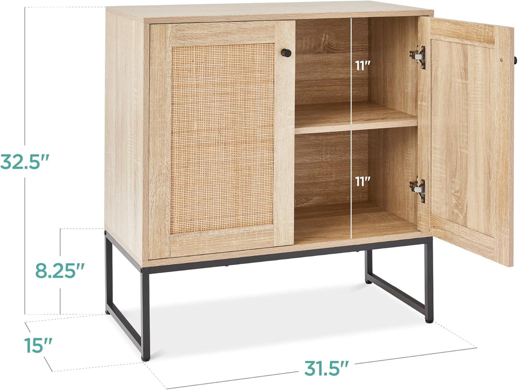 Best Choice Products 2-Door Rattan Storage Cabinet, Accent Furniture, Multifunctional Cupboard for Living Room, Hallway, Kitchen, Sideboard, Buffet Table w/Non-Scratch Foot Pads - Natural