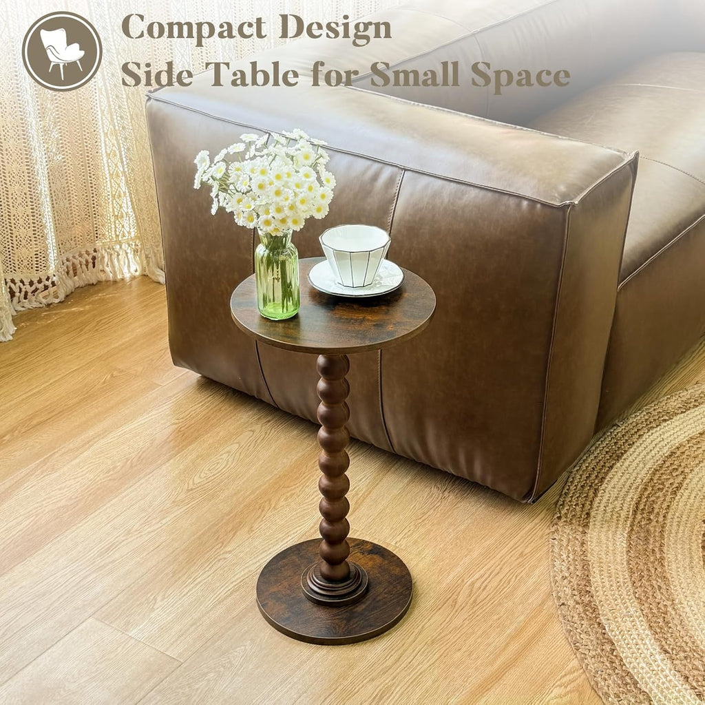 Fultyle Round Side Table, Small Drink Table for Small Spaces, Modern Accent Nightstand with Solid Wood Leg for Living Room, Bedroom, Corners, and Office (Rustic Brown)