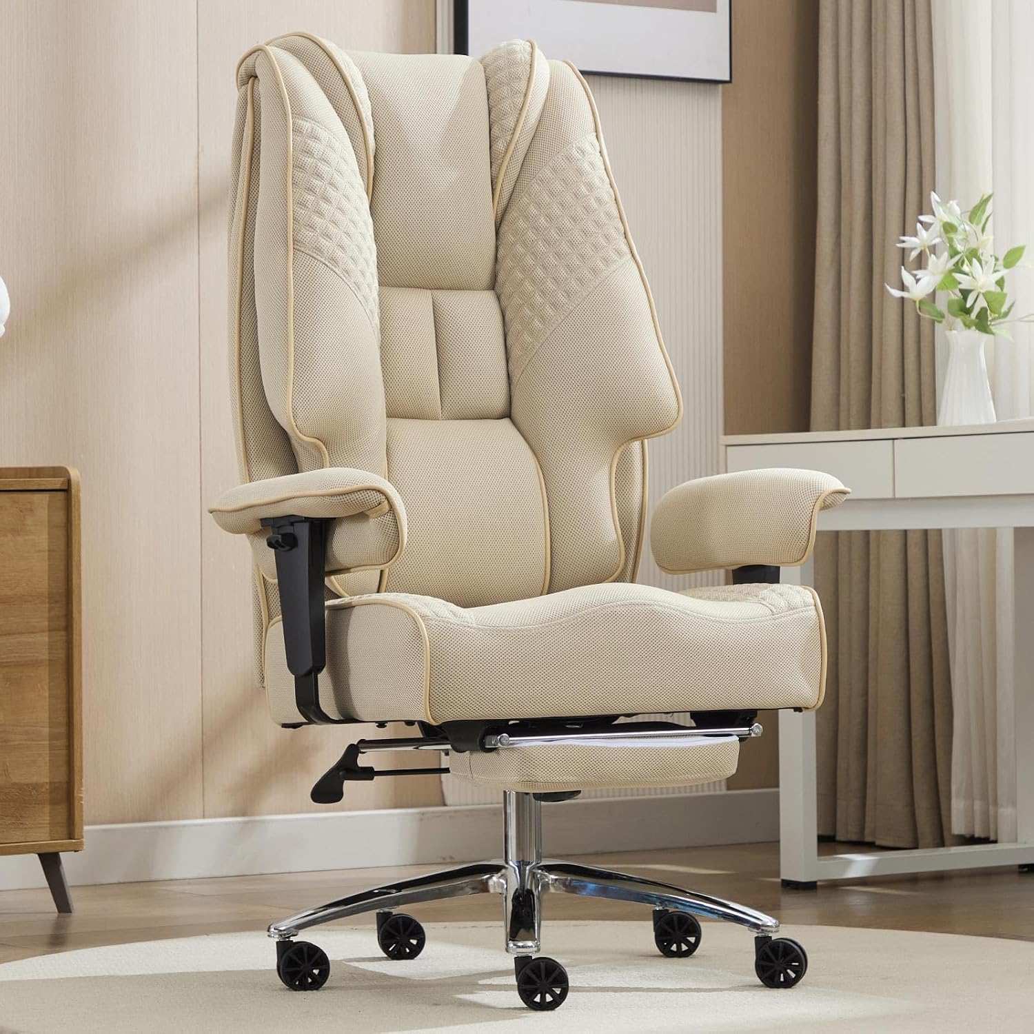 EXCEBET Big and Tall Office Chair 400lbs Wide Seat, Leather High Back Executive Office Chair with Foot Rest, Ergonomic Chairs Lumbar Support for Lower Back Pain Relief (Black)