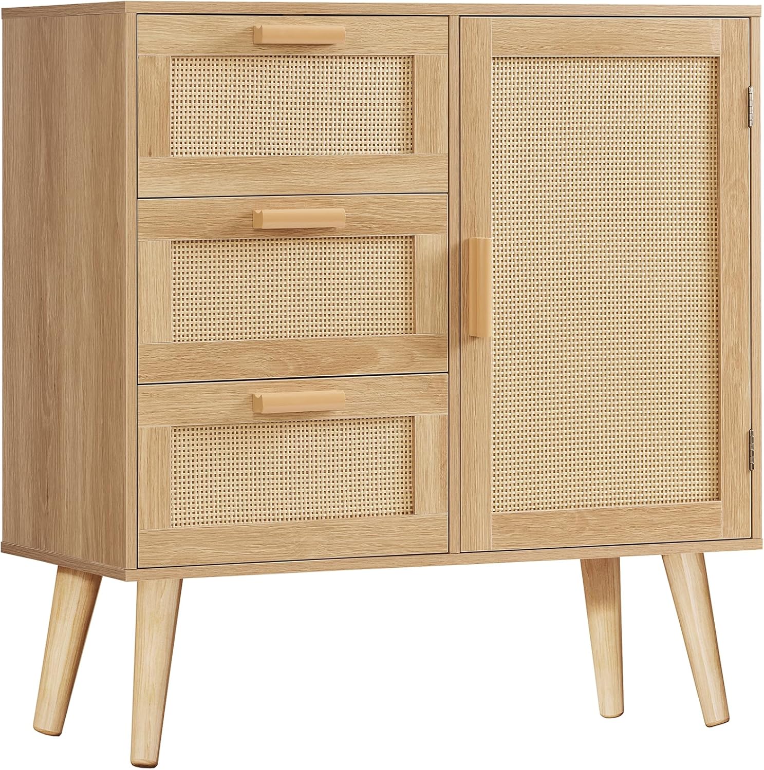 Iwell Storage Cabinet, Rattan Cabinet with Adjustable Shelf, for Living Room, Entryway, Kitchen, Home Office, Nature