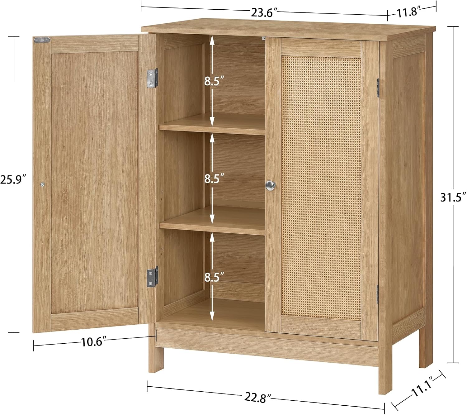 Iwell Storage Cabinet, Rattan Cabinet with Adjustable Shelf, for Living Room, Entryway, Kitchen, Home Office, Nature