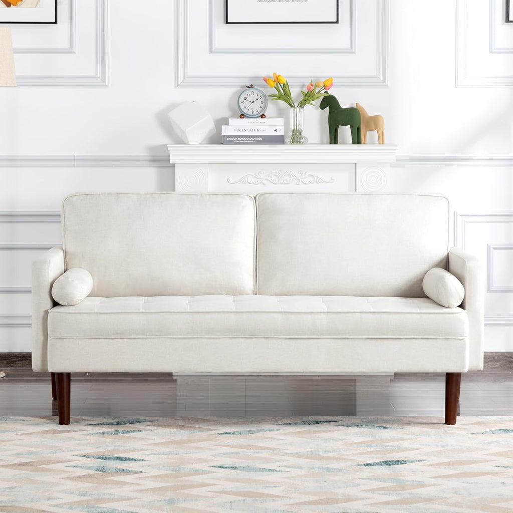 Hdxdkog Linen Loveseat Sofa,Mid Century Modern Small Love Seats Furniture Comfy Couch for Living Room, Upholstered 2 Seater Sofa for Small Apartment (Beige, 66.9 Inch)