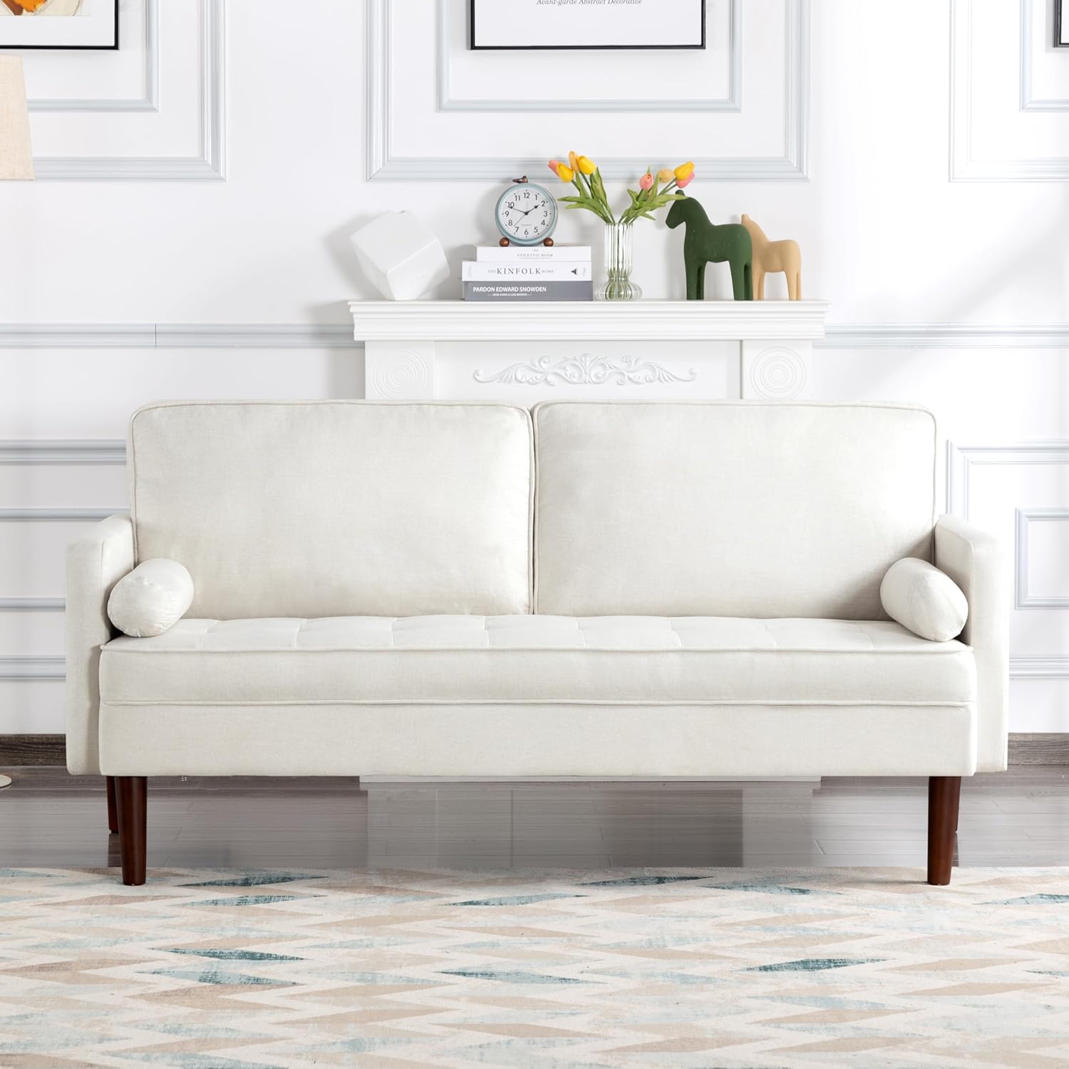 Hdxdkog Linen Loveseat Sofa,Mid Century Modern Small Love Seats Furniture Comfy Couch for Living Room, Upholstered 2 Seater Sofa for Small Apartment (Beige, 66.9 Inch)