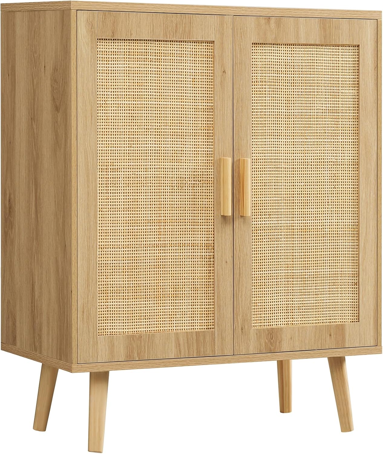 Iwell Storage Cabinet, Rattan Cabinet with Adjustable Shelf, for Living Room, Entryway, Kitchen, Home Office, Nature