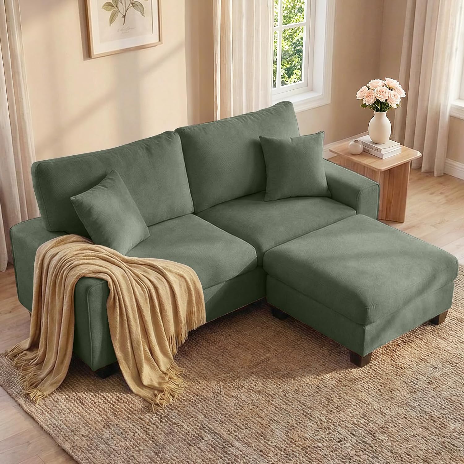 DOPEDIO Modern Loveseat Sofa for Living Room,Chenille Recliner, Removable Cover, Spring Cushions, Solid Wood Frame, Easy Assembly for Small Spaces (71.25inch，Beige)