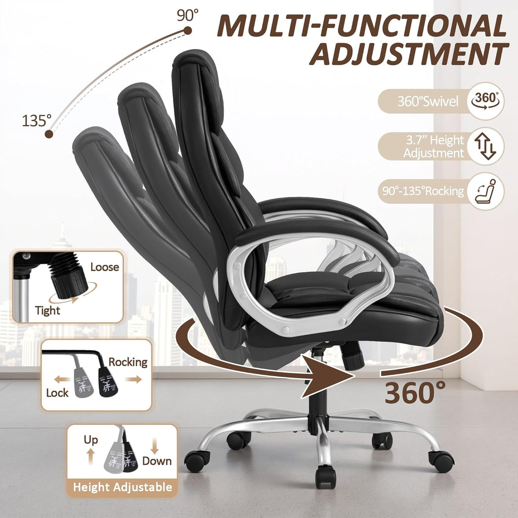 Homall Office Chair High Back Computer Desk Chair, PU Leather Adjustable Height Modern Executive Swivel Task Chair with Padded Armrests and Lumbar Support (Black)