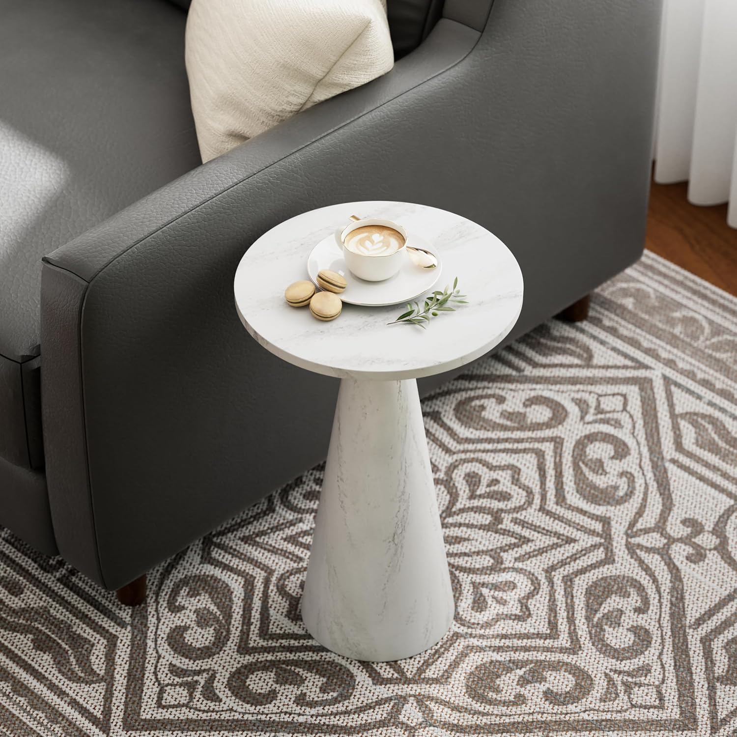 COZAYH Small Pedestal End Table Round Farmhouse Martini Table Wood Plant Stand Rustic Drink Table for Small Space Living Room, Walnut