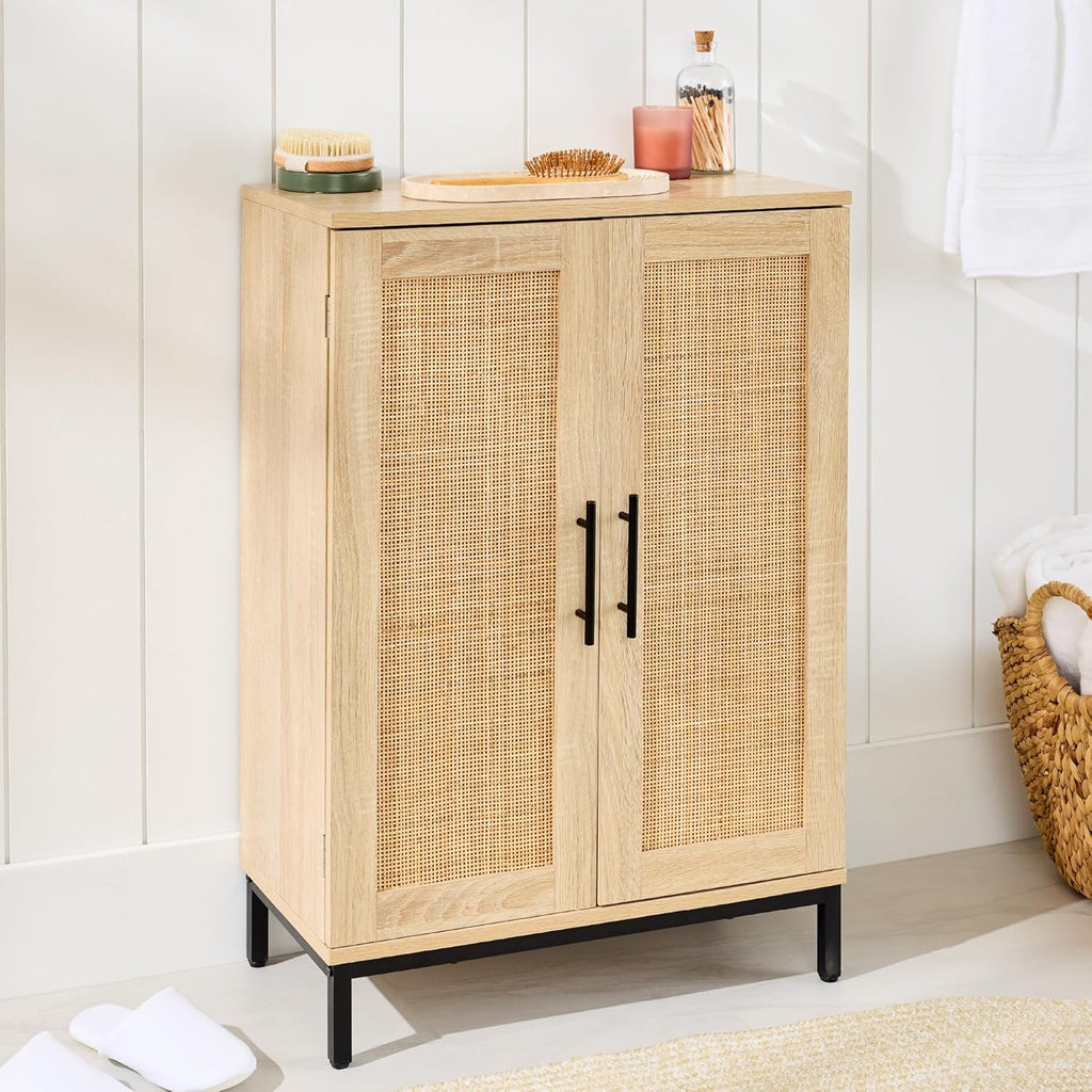 Best Choice Products 2-Door Natural Rattan 34 x 24in Multiuse Storage Cabinet for Bathroom, Living, Dining Room, Entryway w/Adjustable Shelves