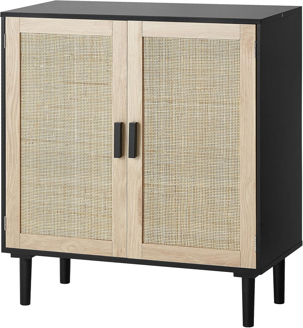 VEVOR Rattan Cabinet, Buffet Cabinet with 2 Magnetic Doors and Adjustable Shelves, Sideboard Buffet for Hallway, Entryway, Living Room, or Kitchen, Natural