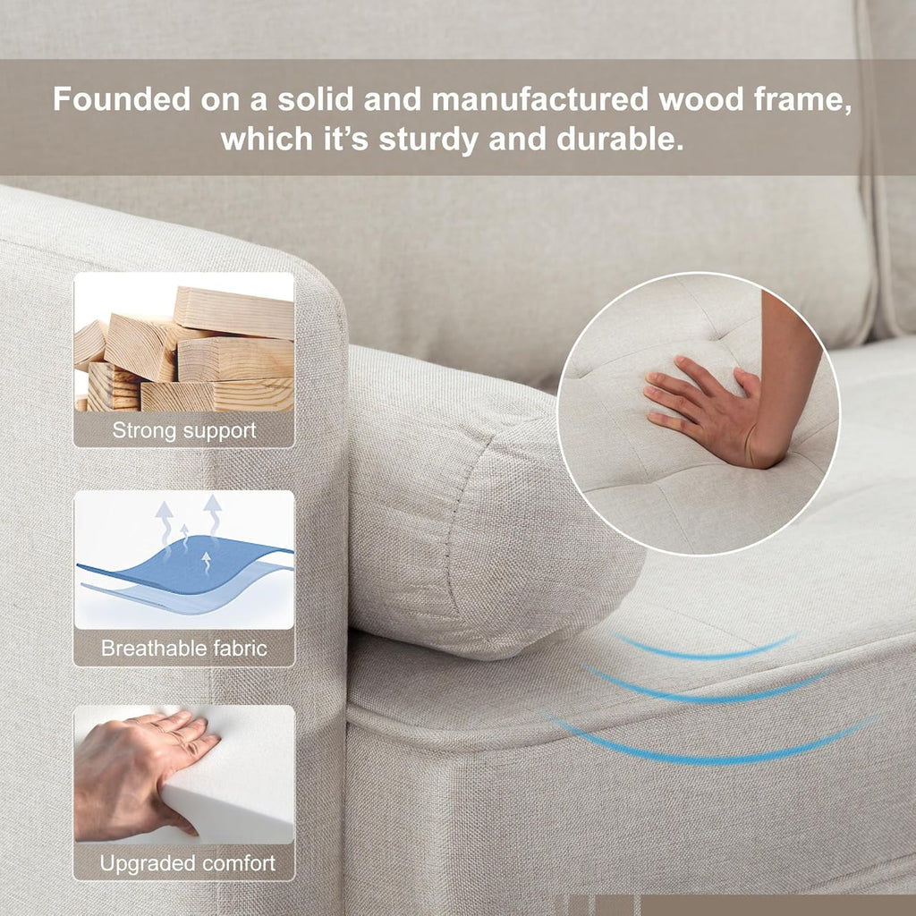 Hdxdkog Linen Loveseat Sofa,Mid Century Modern Small Love Seats Furniture Comfy Couch for Living Room, Upholstered 2 Seater Sofa for Small Apartment (Beige, 66.9 Inch)