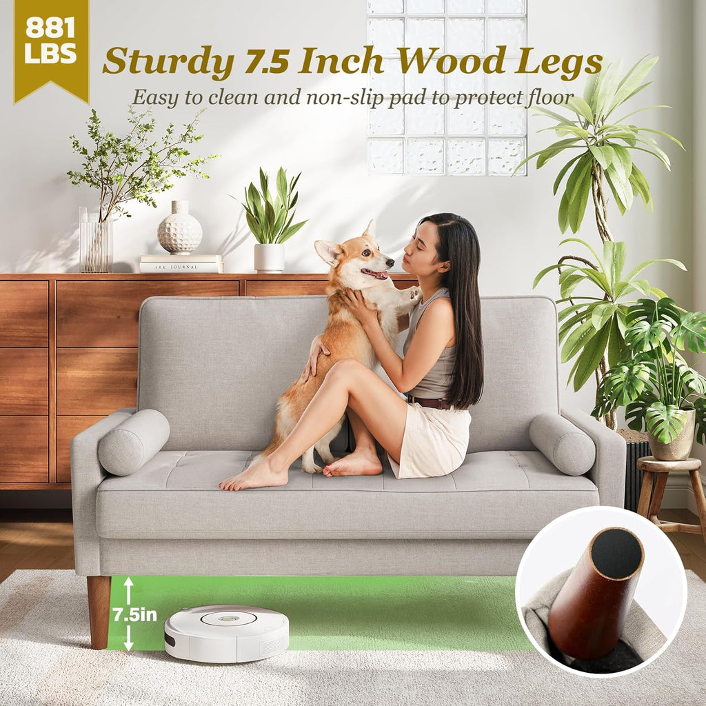 Vesgantti Loveseat Sofa with Solid Wood Legs, 48" Small Couches for Small Spaces, Love Seat for Living Room, Bedroom, Easy Assembly Mid Century Modern Couch with Throw Pillow for Apartment, Ashbeige