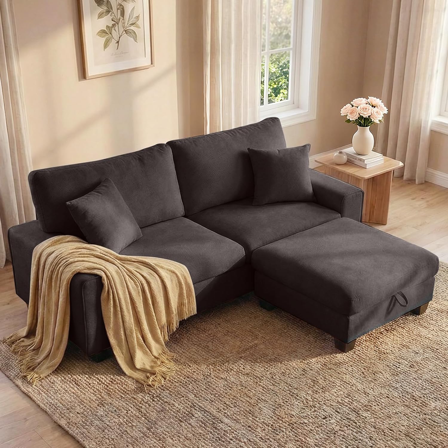 DOPEDIO Modern Loveseat Sofa for Living Room,Chenille Recliner, Removable Cover, Spring Cushions, Solid Wood Frame, Easy Assembly for Small Spaces (71.25inch，Beige)