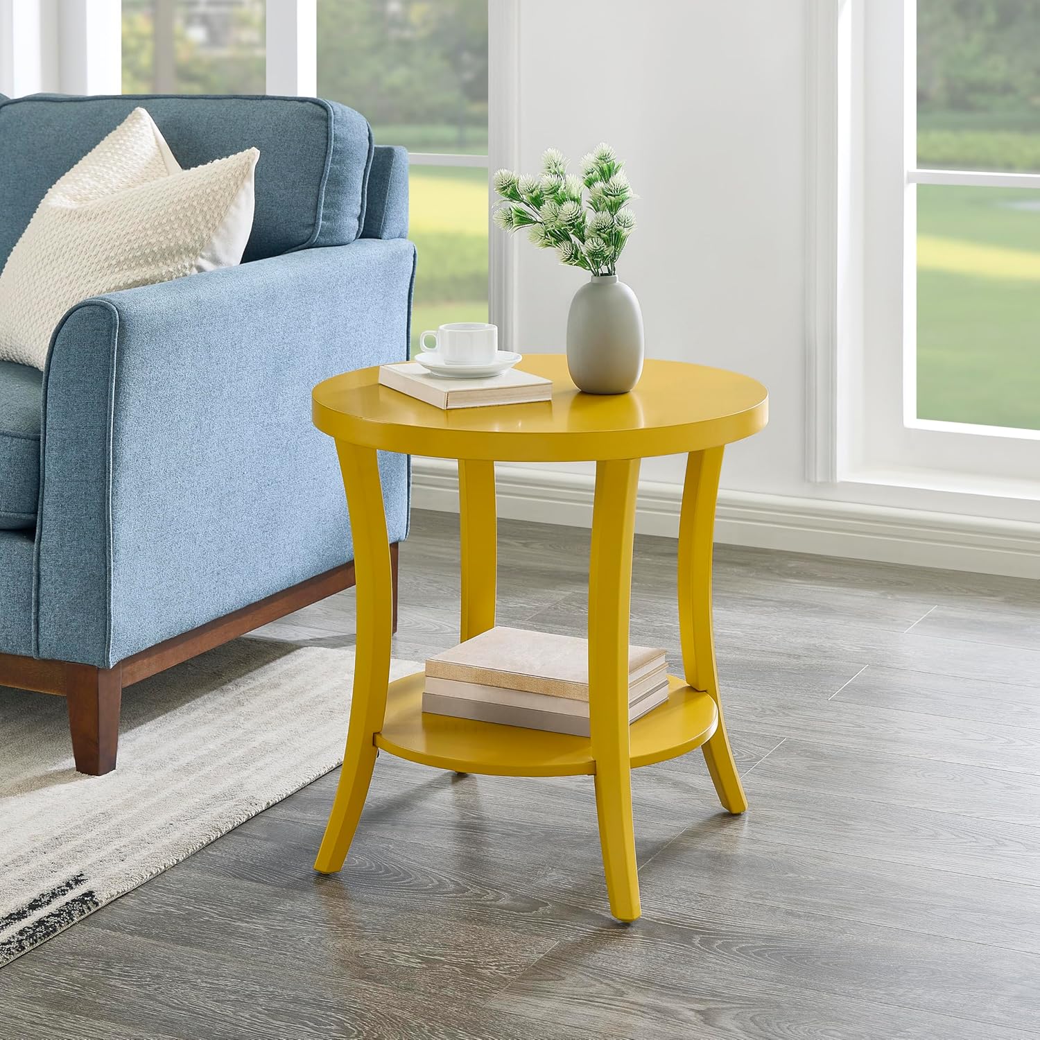 Roundhill Furniture Perth Contemporary Round End Table with Shelf, Espresso