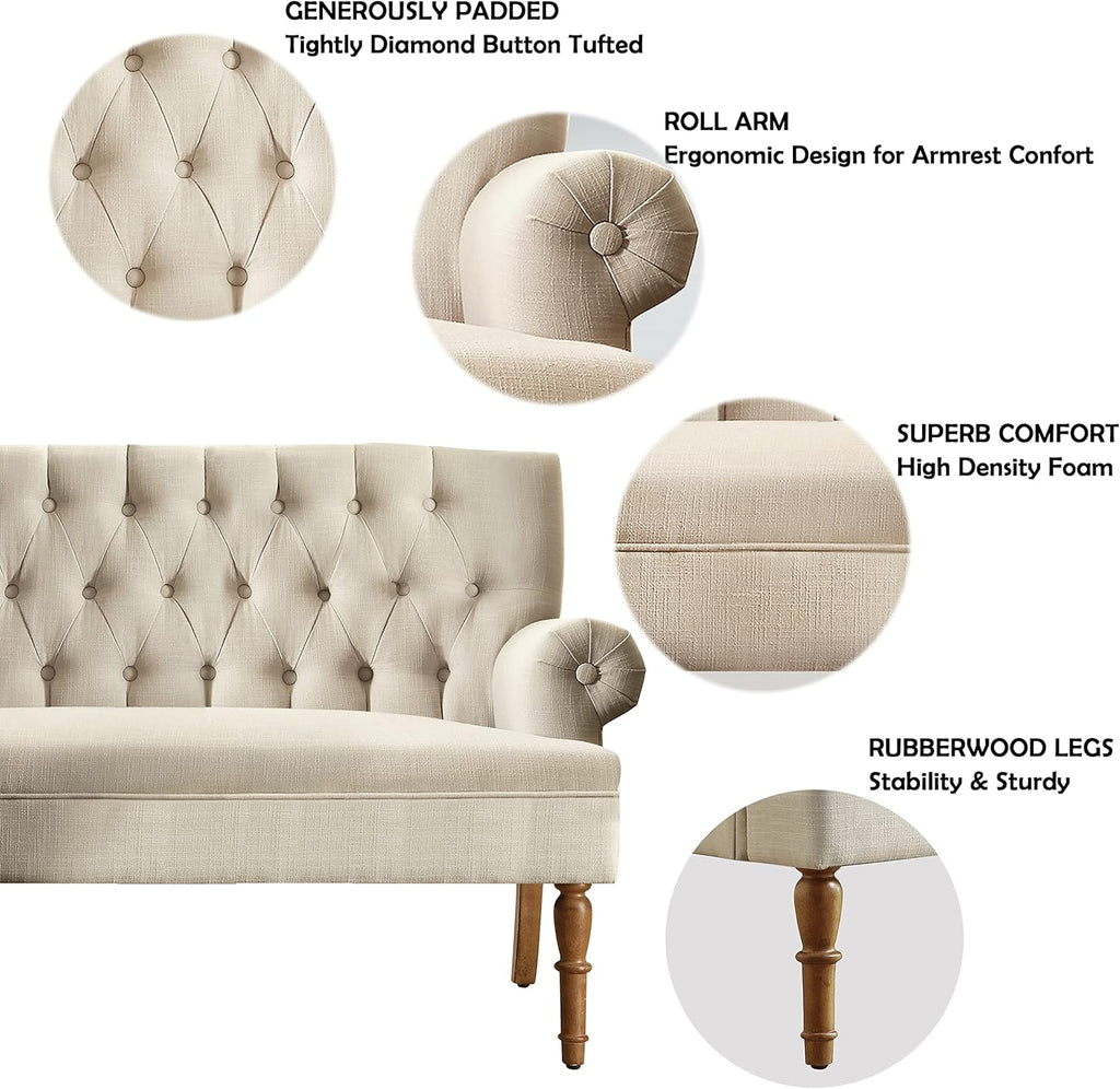 Rosevera Drennan Loveseat Sofas for Living Room Loveseat for Living Room Couch in a Box Sofa para Sala Love Seats Furniture Sofa in a Box Long Couches for Living Room Settee Loveseat,Linen,Beige