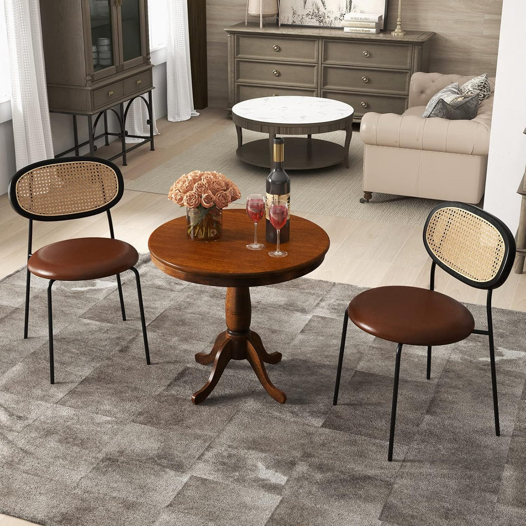 Giantex Round Dining Table for 2-4 People, 32" D X 30" H Wooden Kitchen Table with Spacious Table Top, Pedestal Base, Leisure End Tables for Bar, Kitchen, Dining Room, Restaurant, Walnut