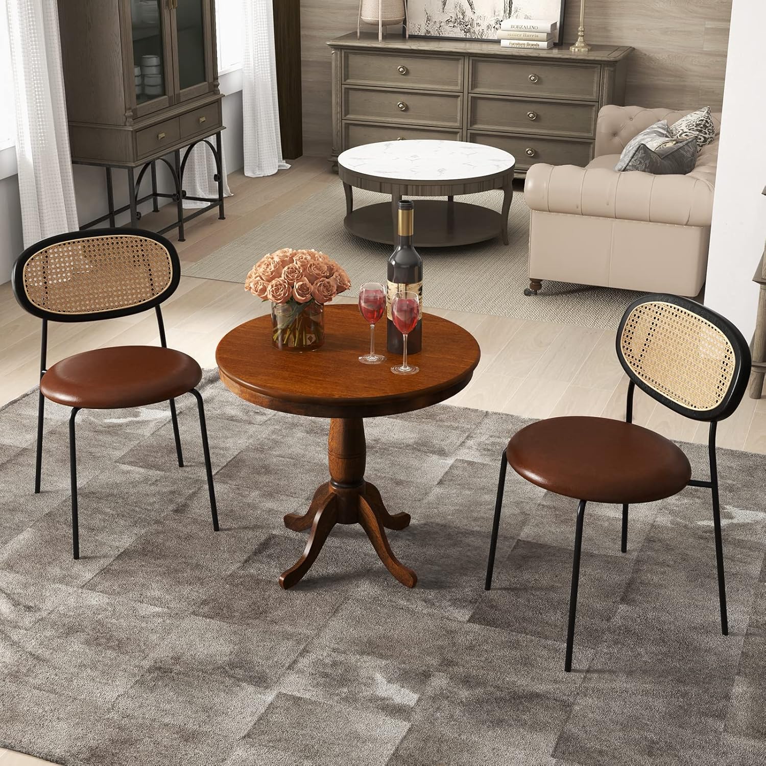 Giantex Round Dining Table for 2-4 People, 32" D X 30" H Wooden Kitchen Table with Spacious Table Top, Pedestal Base, Leisure End Tables for Bar, Kitchen, Dining Room, Restaurant, Walnut