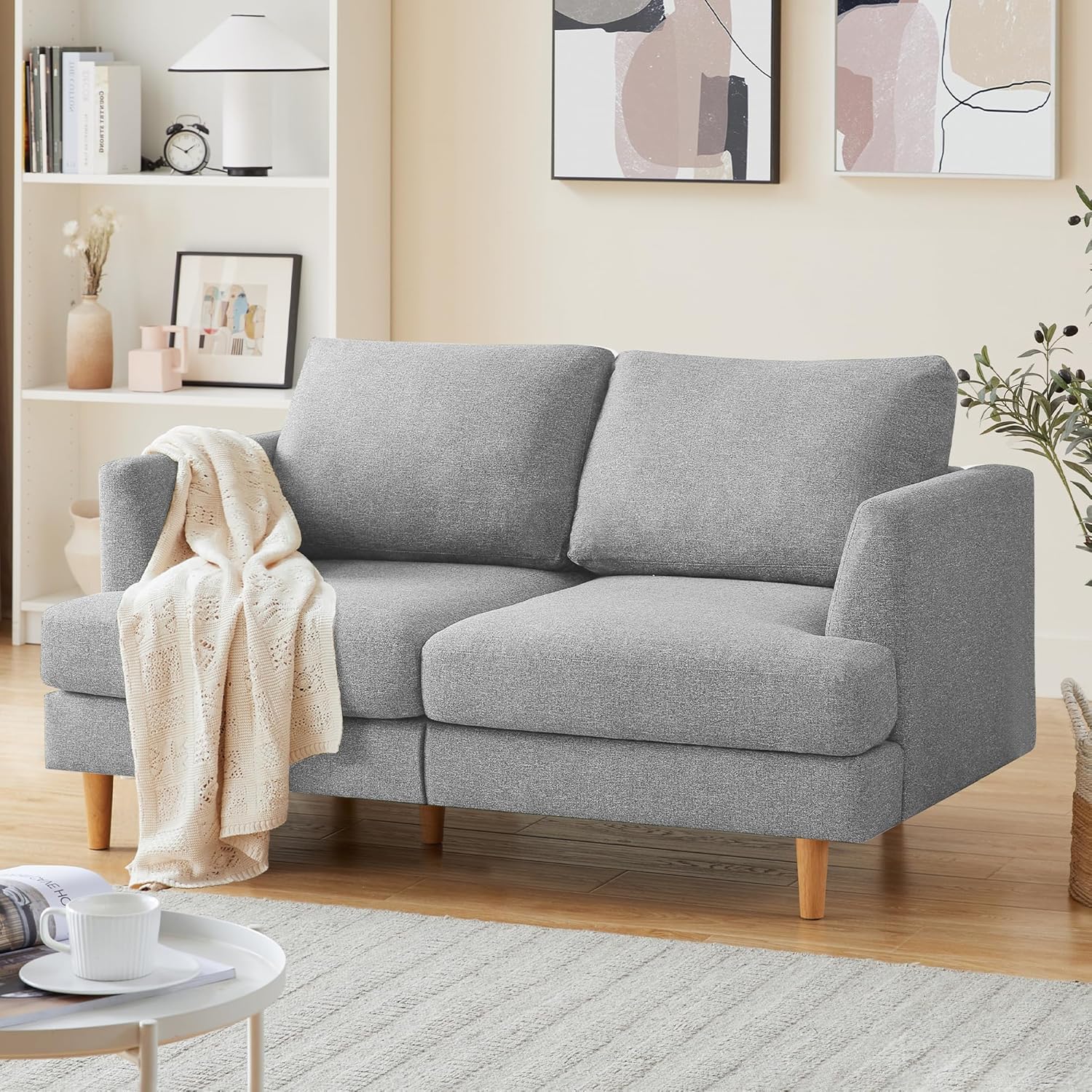 Busaurus Loveseat Sofa 56", Small Couches for Small Spaces, Mid Century Love Seat Couches for Living Room, Upholstered 2-Seater Couch for Bedroom, Apartment, Beige
