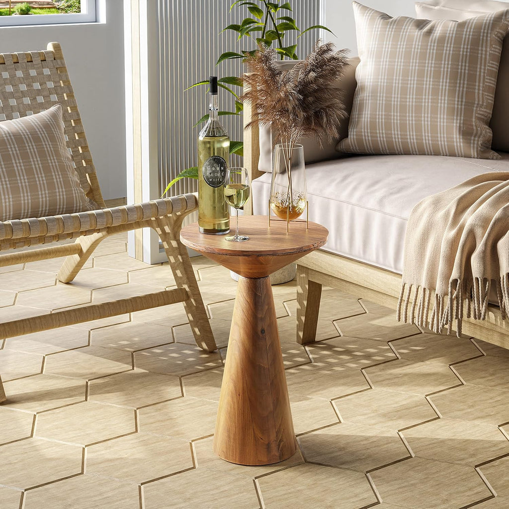 COZAYH Small Pedestal End Table Round Farmhouse Martini Table Wood Plant Stand Rustic Drink Table for Small Space Living Room, Walnut