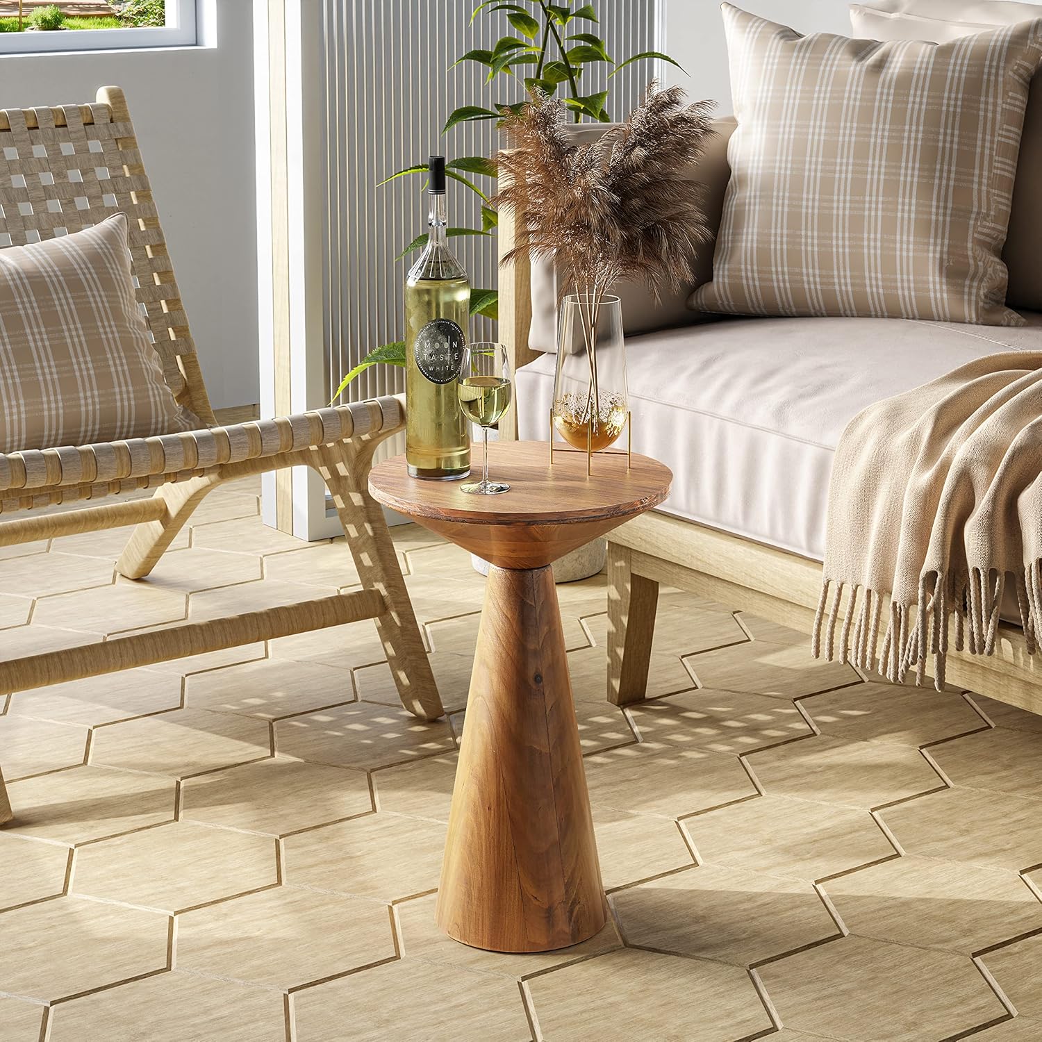 COZAYH Small Pedestal End Table Round Farmhouse Martini Table Wood Plant Stand Rustic Drink Table for Small Space Living Room, Walnut