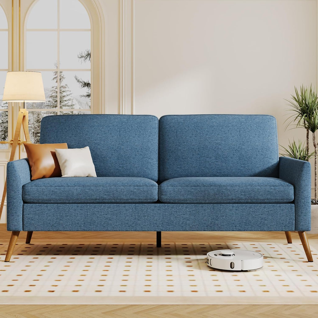 Vipbear 68" Loveseat Sofa - Blue, Comfy Linen with Spring Cushion, Solid Wood Frame, Modern Deep Seat, Bedroom & Living Room, Office Small Couch