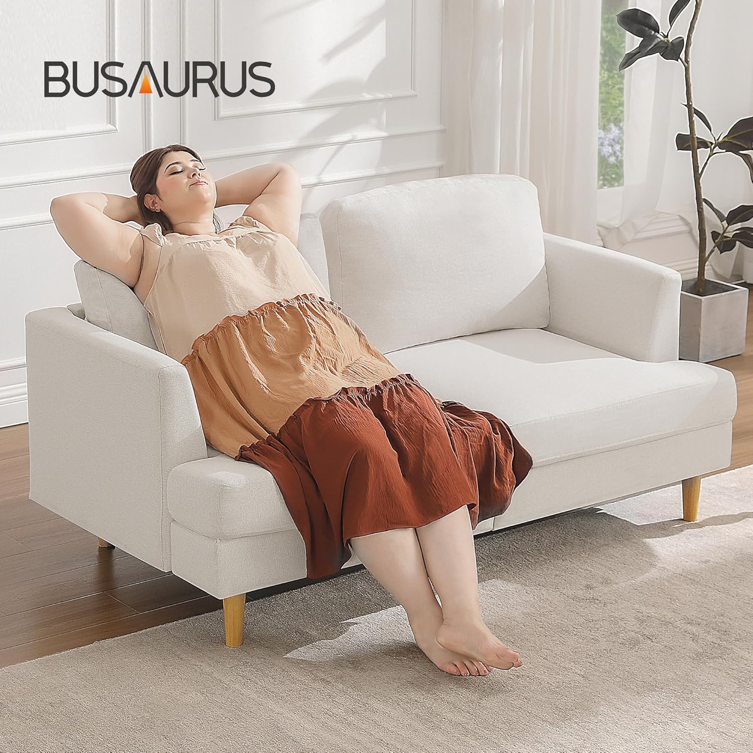 Busaurus Loveseat Sofa 56", Small Couches for Small Spaces, Mid Century Love Seat Couches for Living Room, Upholstered 2-Seater Couch for Bedroom, Apartment, Beige