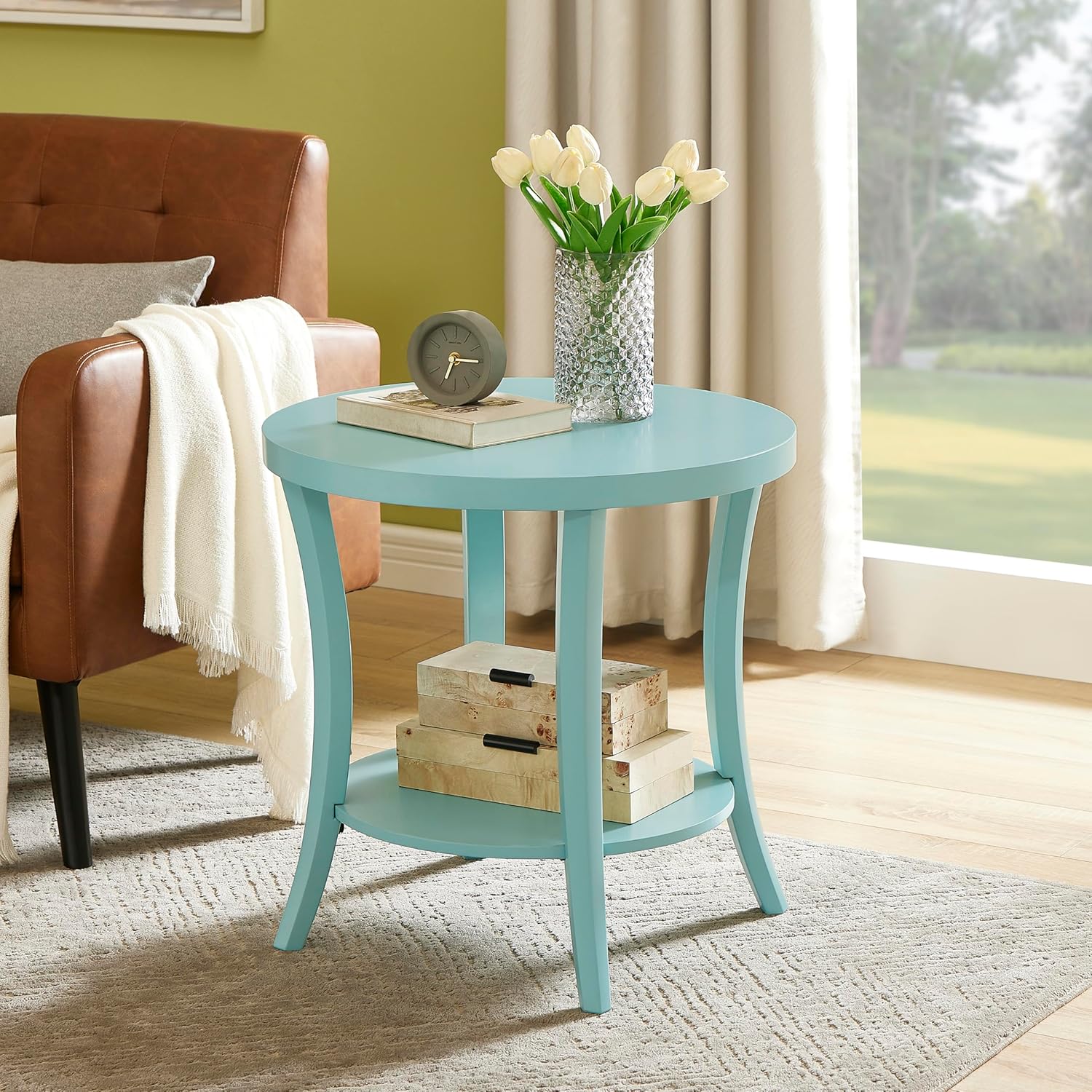 Roundhill Furniture Perth Contemporary Round End Table with Shelf, Espresso