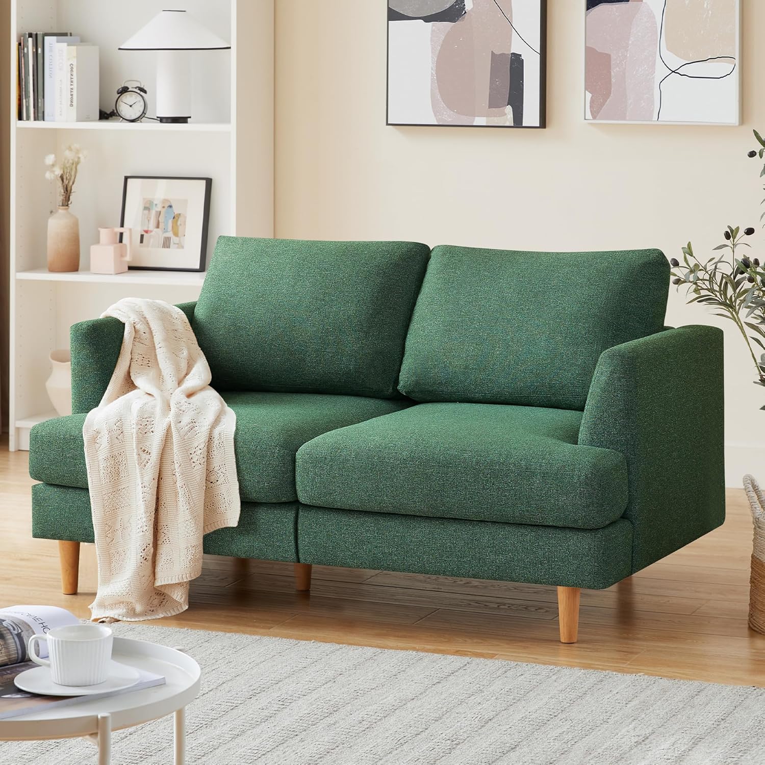 Busaurus Loveseat Sofa 56", Small Couches for Small Spaces, Mid Century Love Seat Couches for Living Room, Upholstered 2-Seater Couch for Bedroom, Apartment, Beige