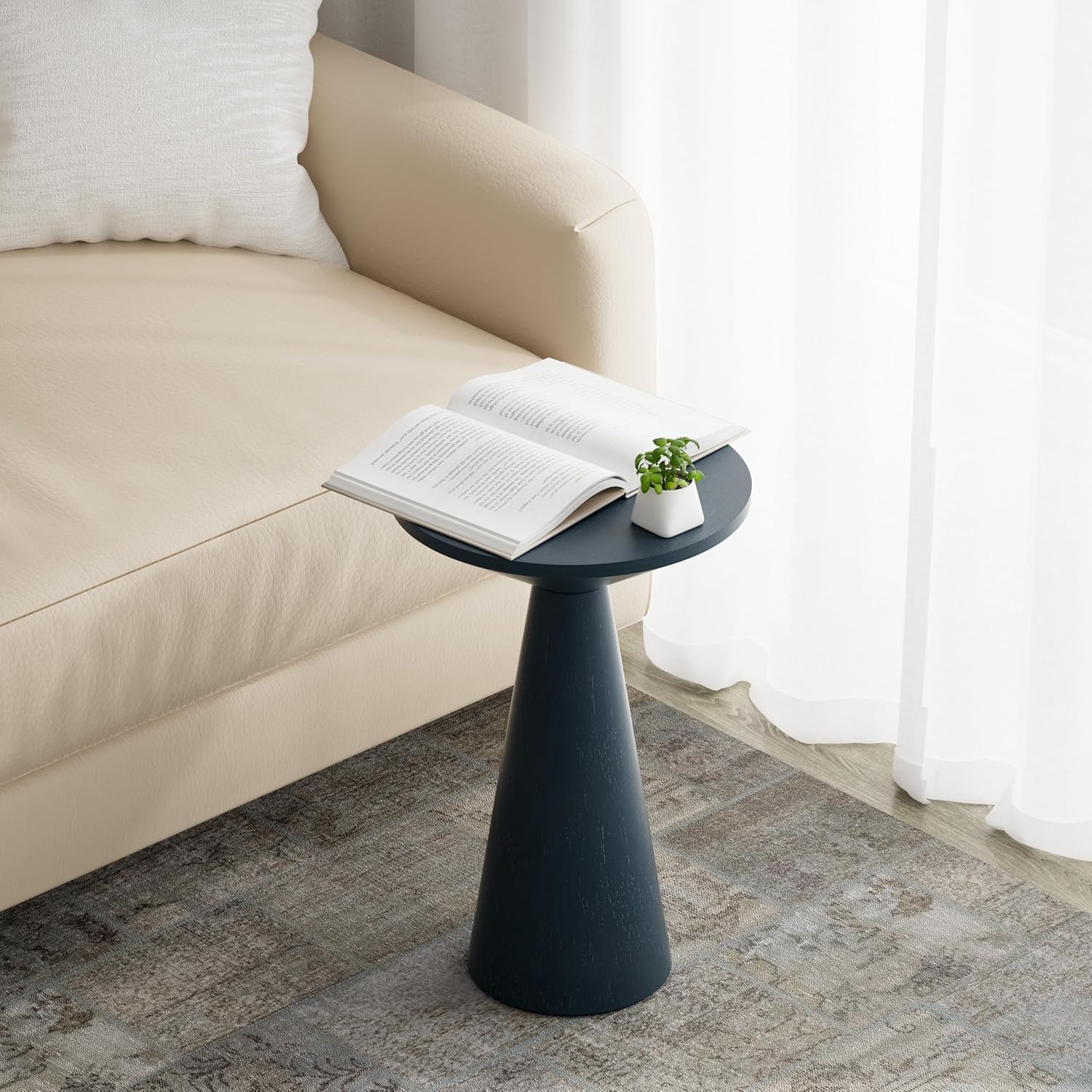 COZAYH Small Pedestal End Table Round Farmhouse Martini Table Wood Plant Stand Rustic Drink Table for Small Space Living Room, Walnut