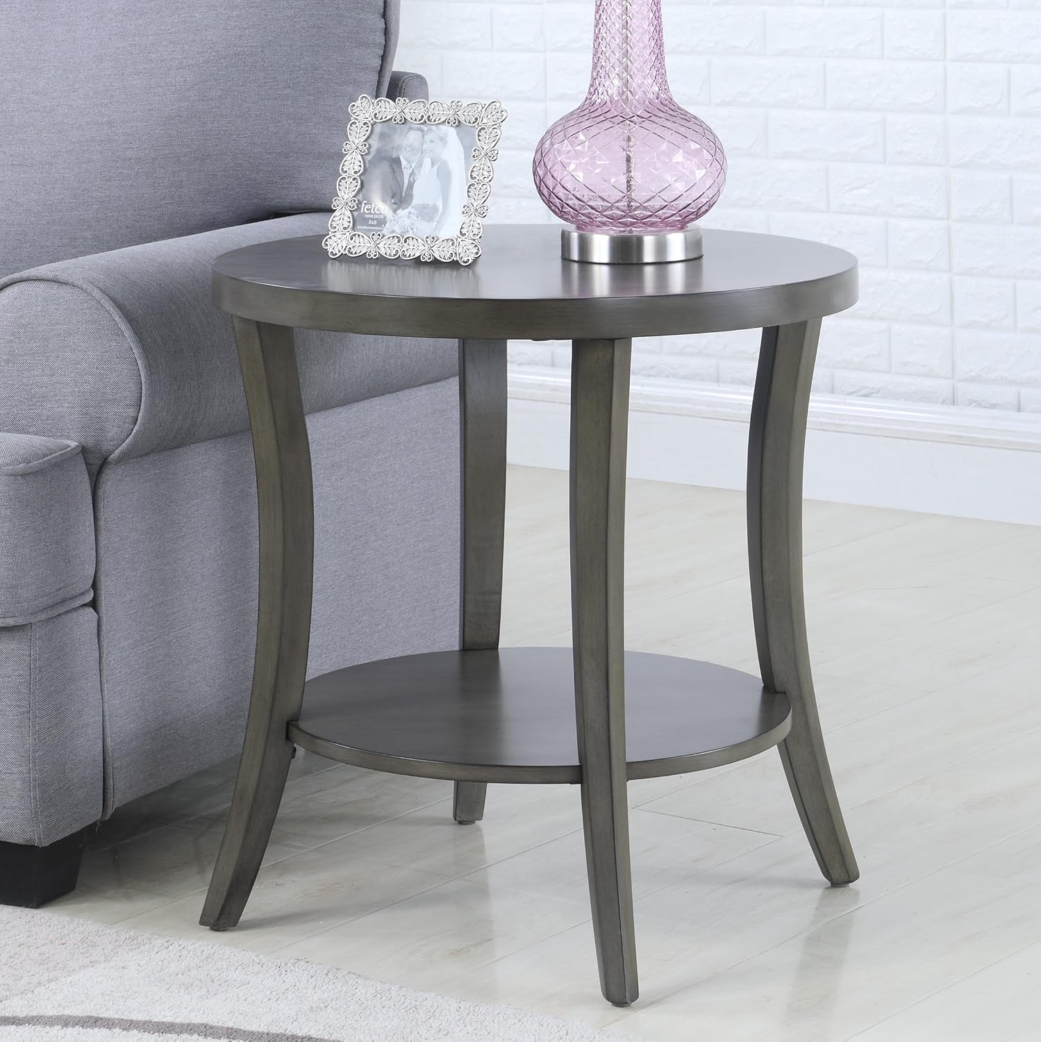Roundhill Furniture Perth Contemporary Round End Table with Shelf, Espresso