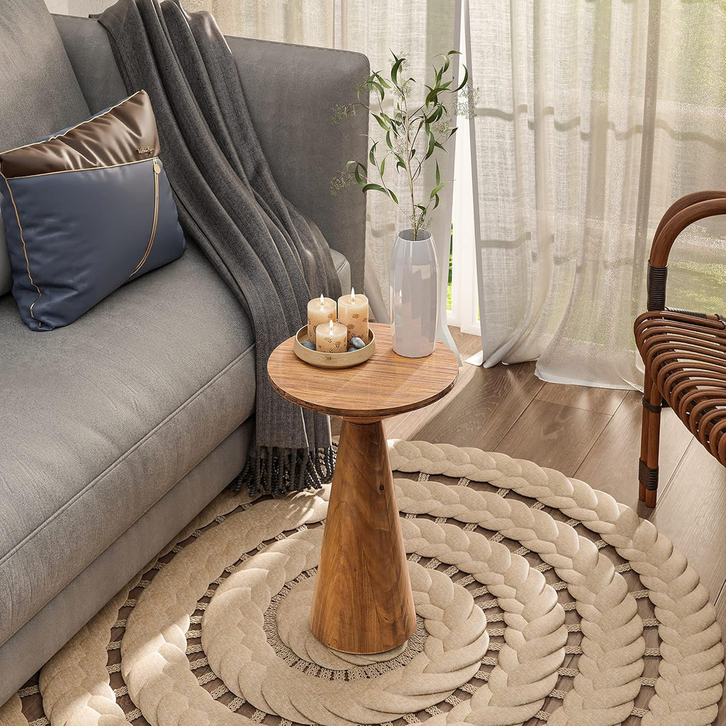 COZAYH Small Pedestal End Table Round Farmhouse Martini Table Wood Plant Stand Rustic Drink Table for Small Space Living Room, Walnut