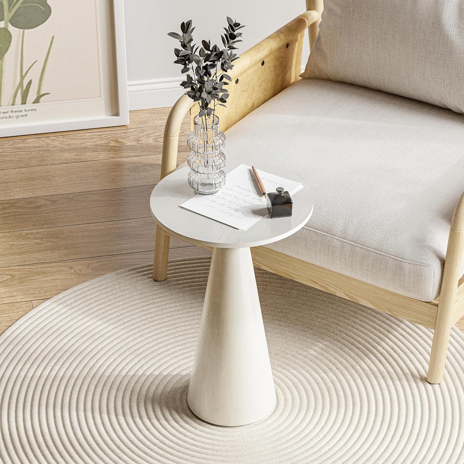 COZAYH Small Pedestal End Table Round Farmhouse Martini Table Wood Plant Stand Rustic Drink Table for Small Space Living Room, Walnut